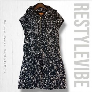 TORY BURCH Women’s Size 6 Dress Mini 100% Silk Drawstring Waist Hooded Splatter